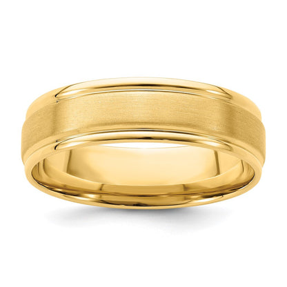 14K Gelbgold 6 mm Ehering mit hohem Gewicht, Komfortpassform, gebürsteter Satin-/Polier-Oberfläche und geriffelter Kante