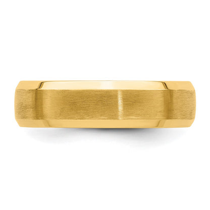 14K Gelbgold 6 mm leichter Ehering mit Komfort-Passform, gebürstet-satiniert und polierter abgeschrägter Kante