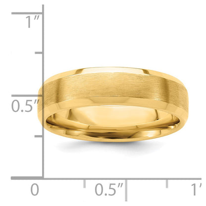 14K Gelbgold 6 mm leichter Ehering mit Komfort-Passform, gebürstet-satiniert und polierter abgeschrägter Kante