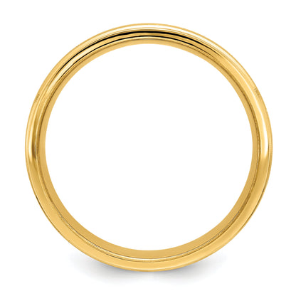14K Gelbgold 6 mm leichter Ehering mit Komfort-Passform, satiniert gebürstet mit dekorativer Mittellinie