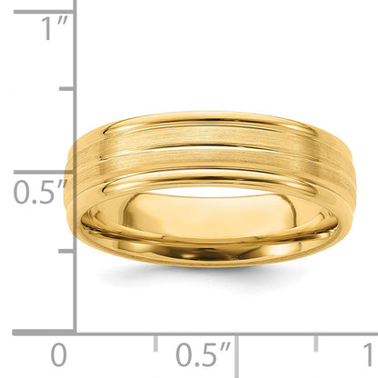 14K Gelbgold 6 mm leichter Ehering mit Komfort-Passform, satiniert gebürstet mit dekorativer Mittellinie