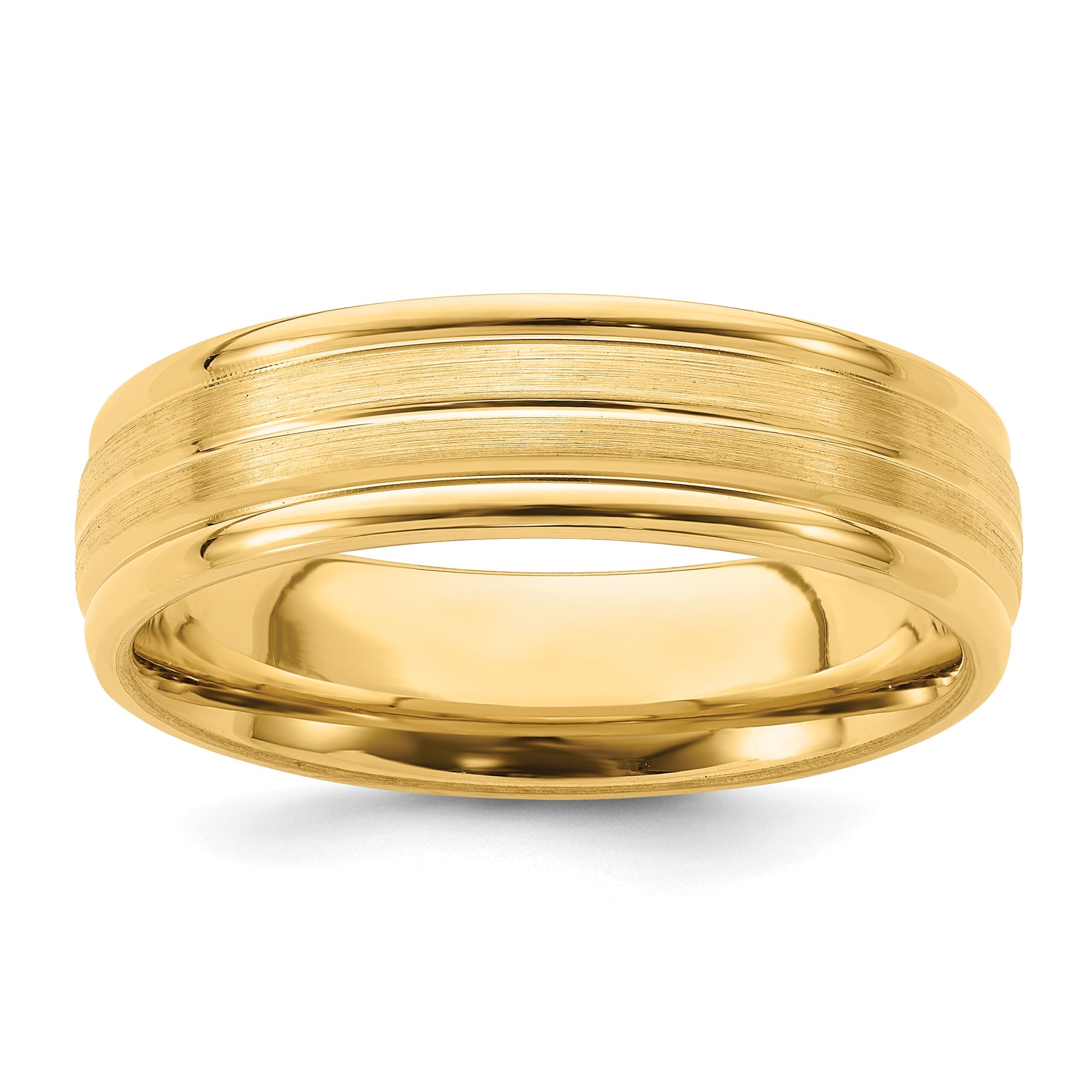 14K Gelbgold 6 mm leichter Ehering mit Komfort-Passform, satiniert gebürstet mit dekorativer Mittellinie