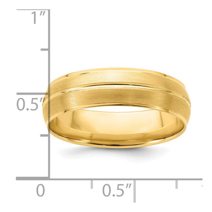 14K Gelbgold 6 mm Ehering mit Standardgewicht, Komfort-Passform und gebürsteter/polierter Mittellinie