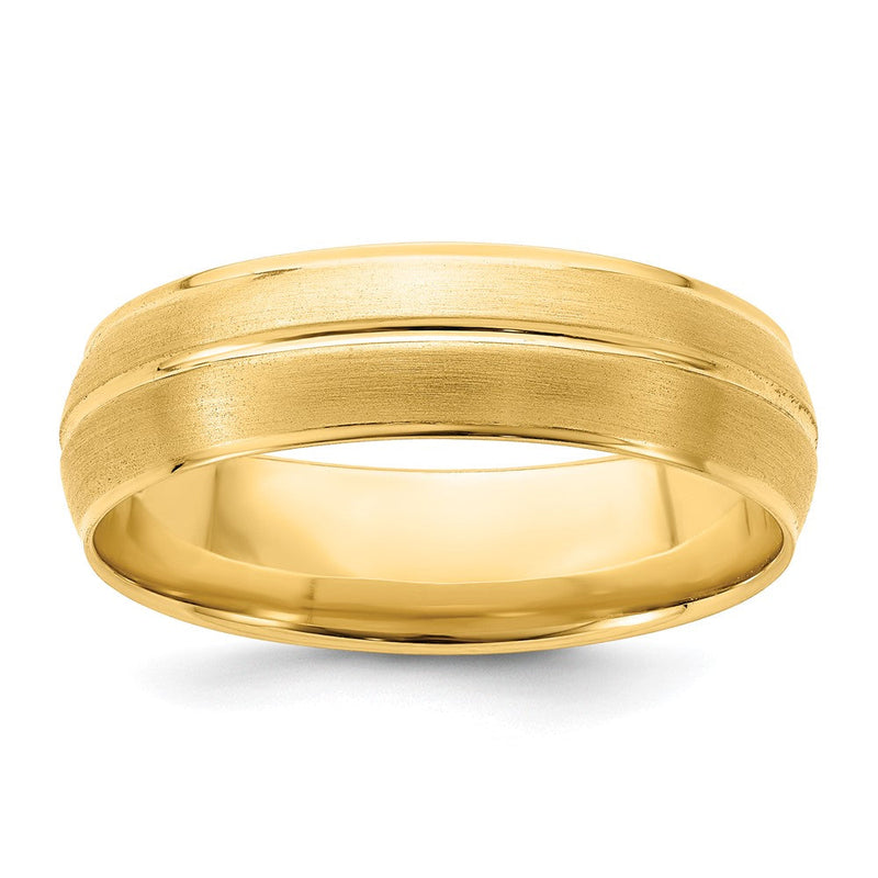 14K Gelbgold 6 mm Ehering mit Standardgewicht, Komfort-Passform und gebürsteter/polierter Mittellinie