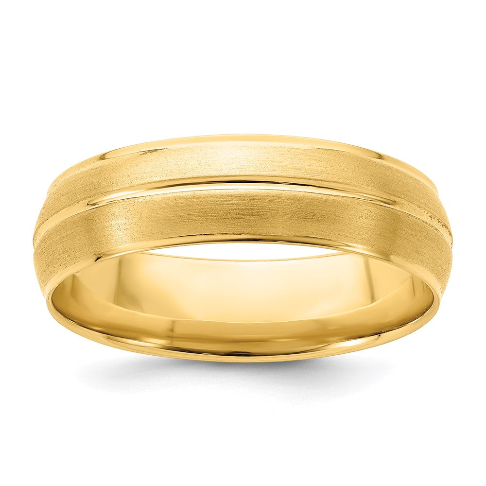 14K Gelbgold 6 mm Ehering mit Standardgewicht, Komfort-Passform und gebürsteter/polierter Mittellinie