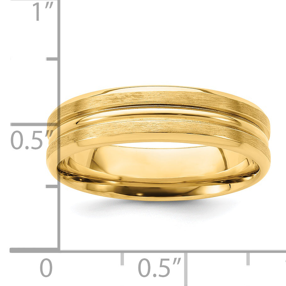 14K Gelbgold 6 mm leichter Ehering mit Komfort-Passform, gebürstetem Satinfinish und Mittelrille