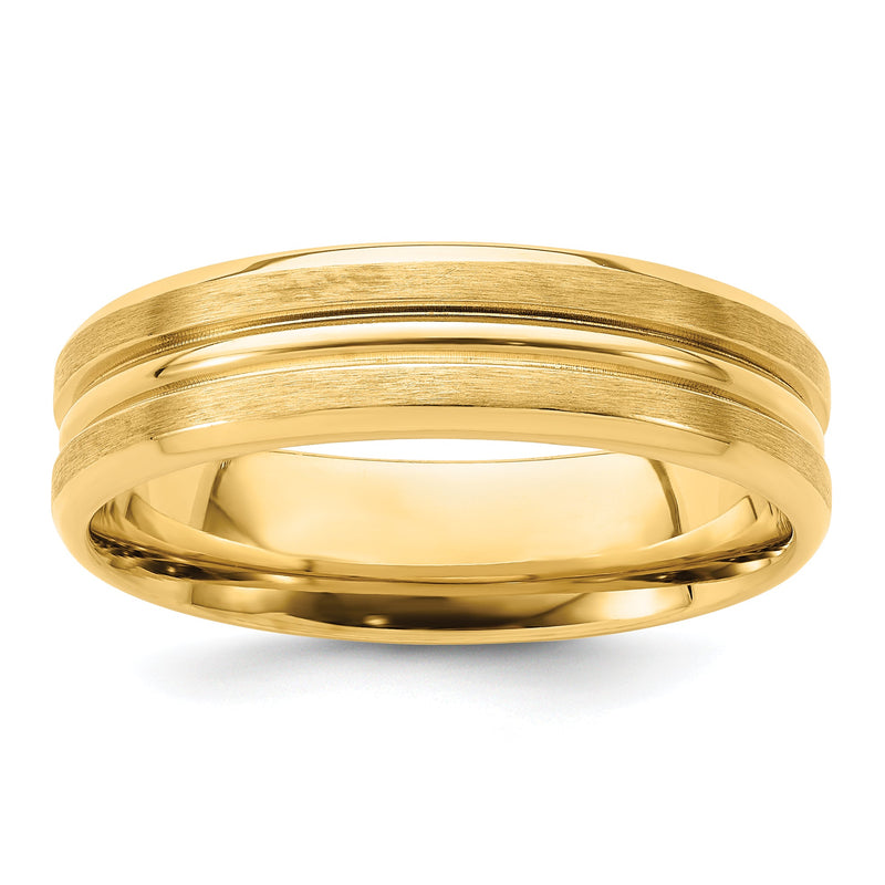14K Gelbgold 6 mm leichter Ehering mit Komfort-Passform, gebürstetem Satinfinish und Mittelrille
