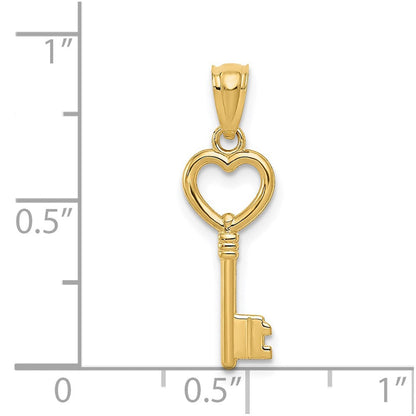 14K Gelbgold 14K Poliert 3d Herz Key Charm