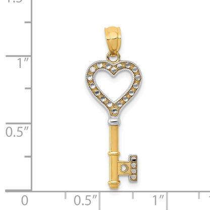 14K Gelb & Rhodium 14K mit Weiß Rhodium Poliert Herz Key Charm