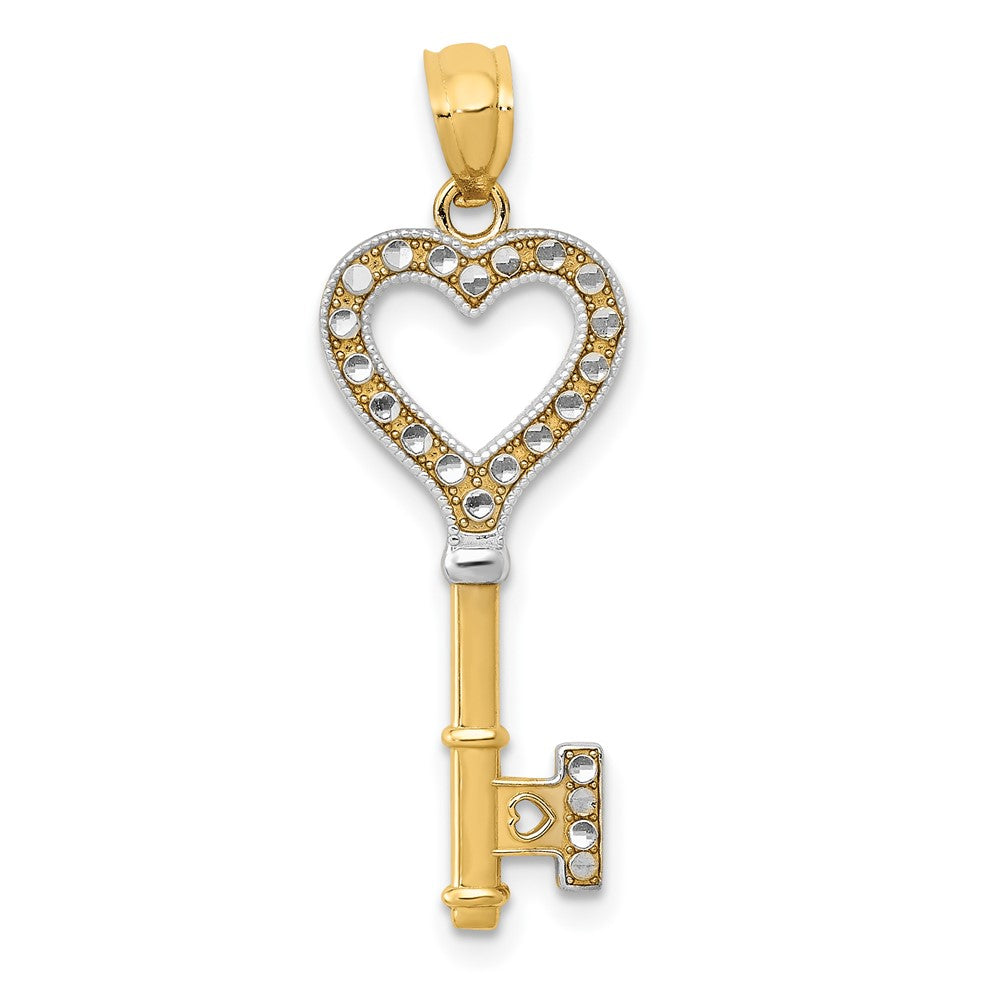 14K Gelb & Rhodium 14K mit Weiß Rhodium Poliert Herz Key Charm