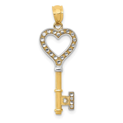 14K Gelb & Rhodium 14K mit Weiß Rhodium Poliert Herz Key Charm