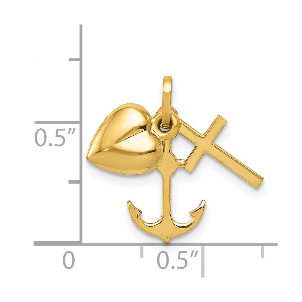 14K Gelbgold 14K Poliert Herz Kreuz Anker Anhänger
