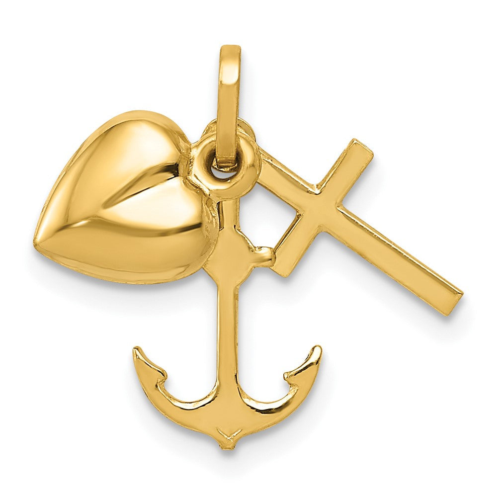 14K Gelbgold 14K Poliert Herz Kreuz Anker Anhänger