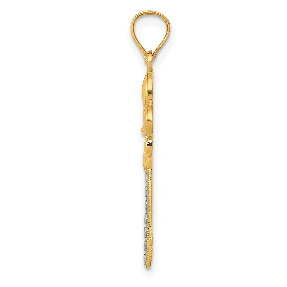14K Gelb & Rhodium 14K mit Weiß Rhodium Poliert Fleur De Lis Key Charm