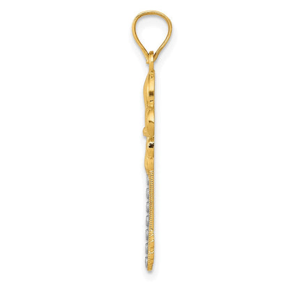 14K Gelb & Rhodium 14K mit Weiß Rhodium Poliert Fleur De Lis Key Charm
