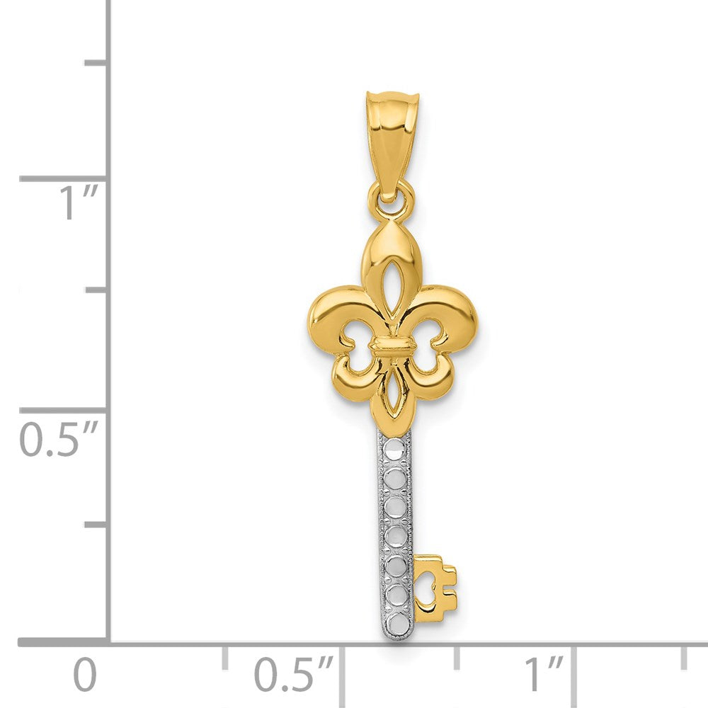 14K Gelb & Rhodium 14K mit Weiß Rhodium Poliert Fleur De Lis Key Charm