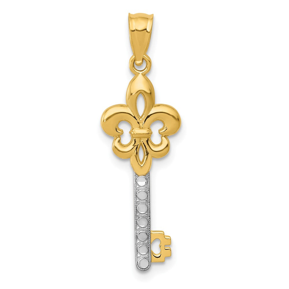 14K Gelb & Rhodium 14K mit Weiß Rhodium Poliert Fleur De Lis Key Charm