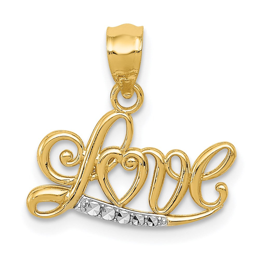 14K Gelb & Rhodium 14K mit Rhodium Diamantiert Liebe Anhänger