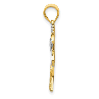 14K Gold und Rhodium Diamant-Palmen-Anhänger