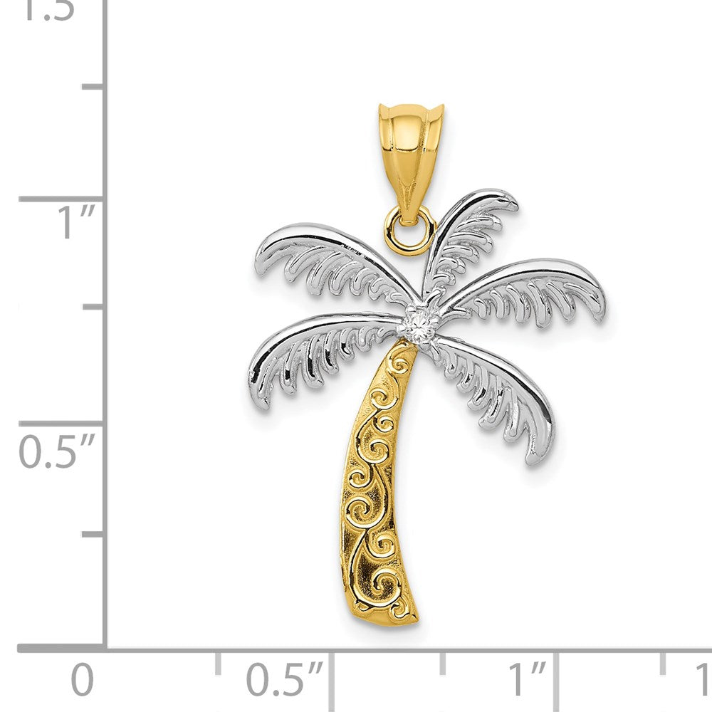 14K Gold und Rhodium Diamant-Palmen-Anhänger