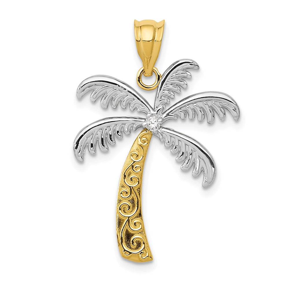 14K Gold und Rhodium Diamant-Palmen-Anhänger