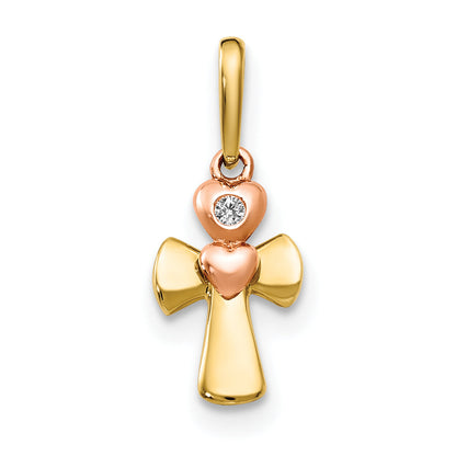 14K Bicolor 14K Gelb und Roségold Zirkonia Kinder Kreuz Herz Anhänger