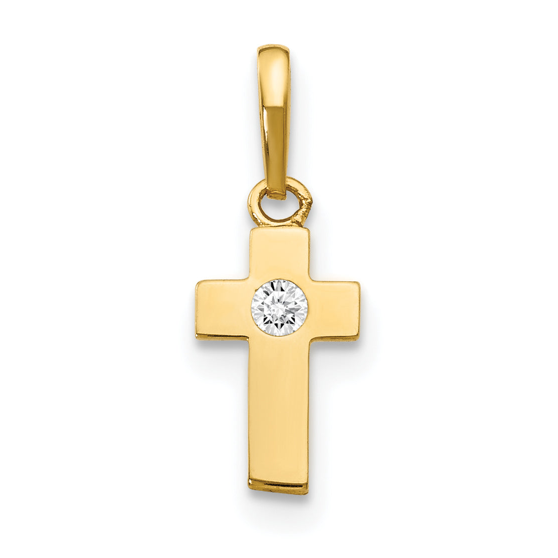 14K Gelbgold Zirkonia Kinder Kreuz Anhänger