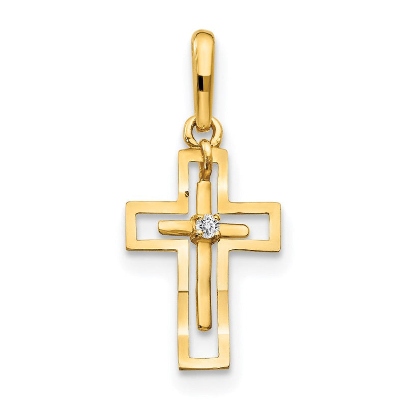 14K Gelbgold Zirkonia Diamantiert Kinder Kreuz Anhänger