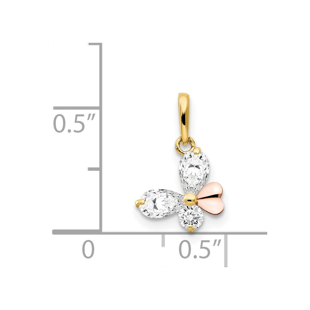 14K Bicolor 14K Gelb und Roségold Zirkonia Kinder Schmetterling Anhänger