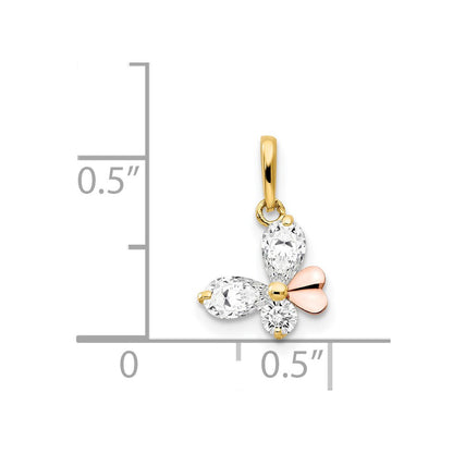 14K Bicolor 14K Gelb und Roségold Zirkonia Kinder Schmetterling Anhänger