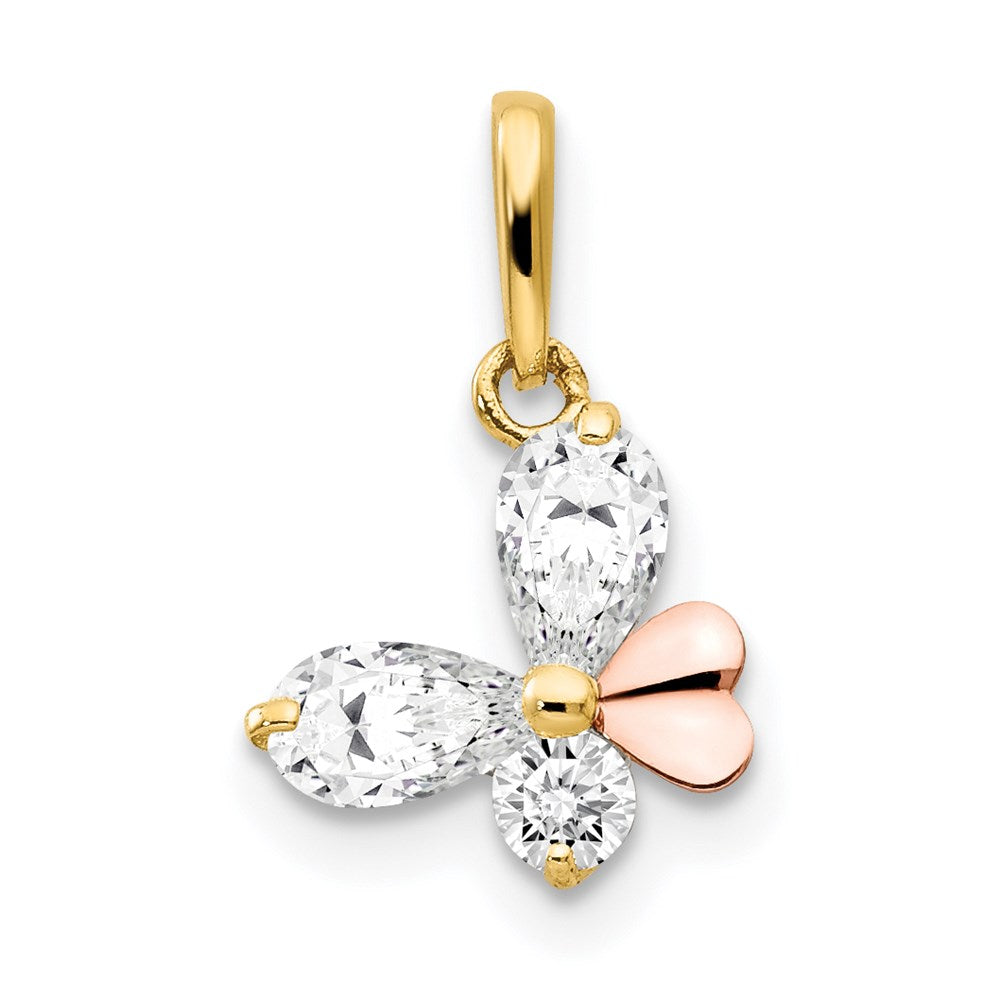 14K Bicolor 14K Gelb und Roségold Zirkonia Kinder Schmetterling Anhänger