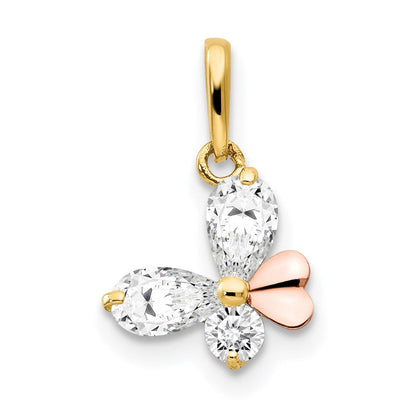 14K Bicolor 14K Gelb und Roségold Zirkonia Kinder Schmetterling Anhänger