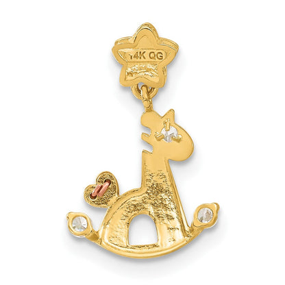 14K Bicolor 14K Gelb und Roségold Zirkonia Kinder Rocking Pferd Anhänger