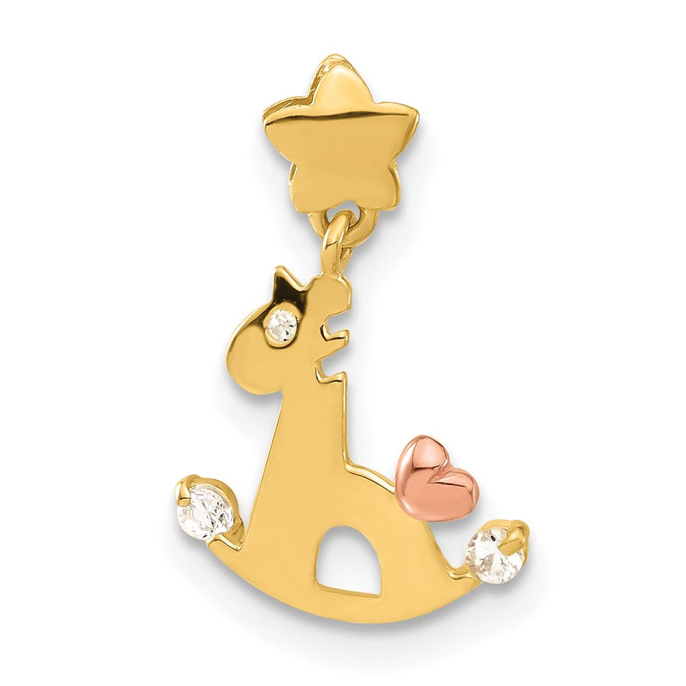 14K Bicolor 14K Gelb und Roségold Zirkonia Kinder Rocking Pferd Anhänger