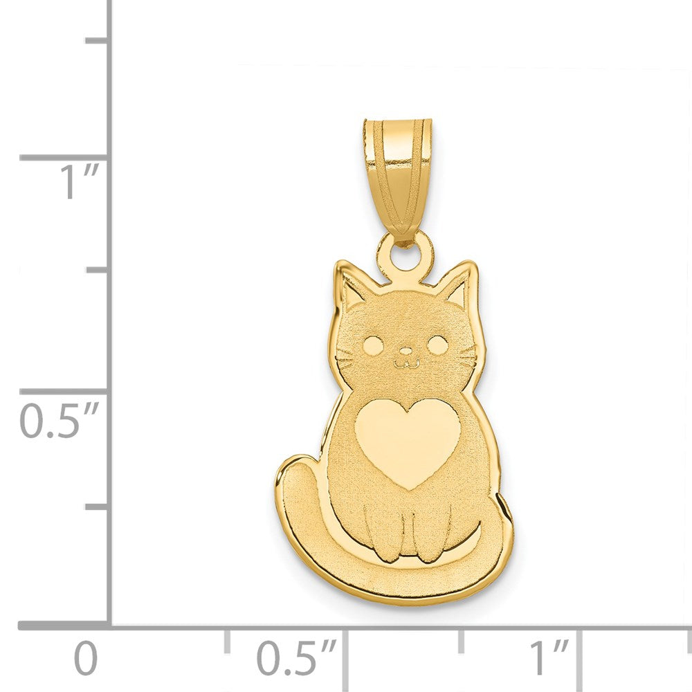 14K Gelbgold Katze mit Herz Charm, lasergeschnitten