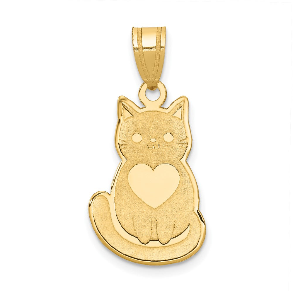 14K Gelbgold Katze mit Herz Charm, lasergeschnitten