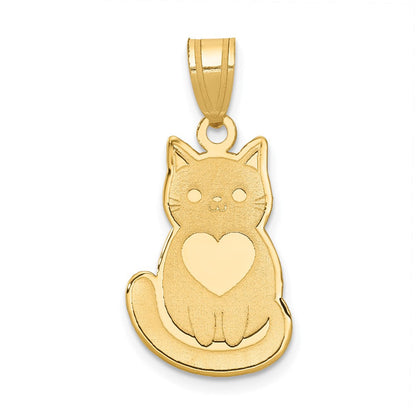 14K Gelbgold Katze mit Herz Charm, lasergeschnitten