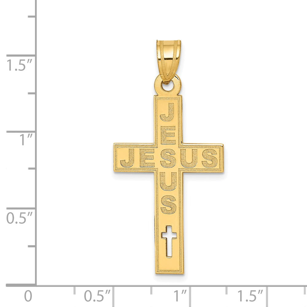 14K Gelbgold Lasergeschnittener JESUS-Kreuz-Charm