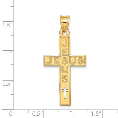 14K Gelbgold Lasergeschnittener JESUS-Kreuz-Charm