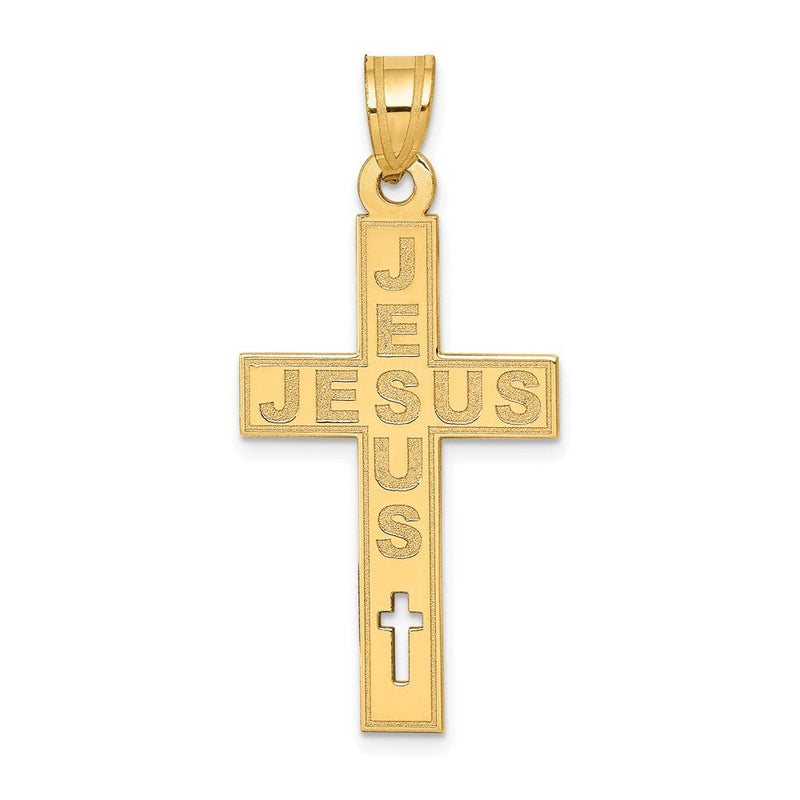 14K Gelbgold Lasergeschnittener JESUS-Kreuz-Charm