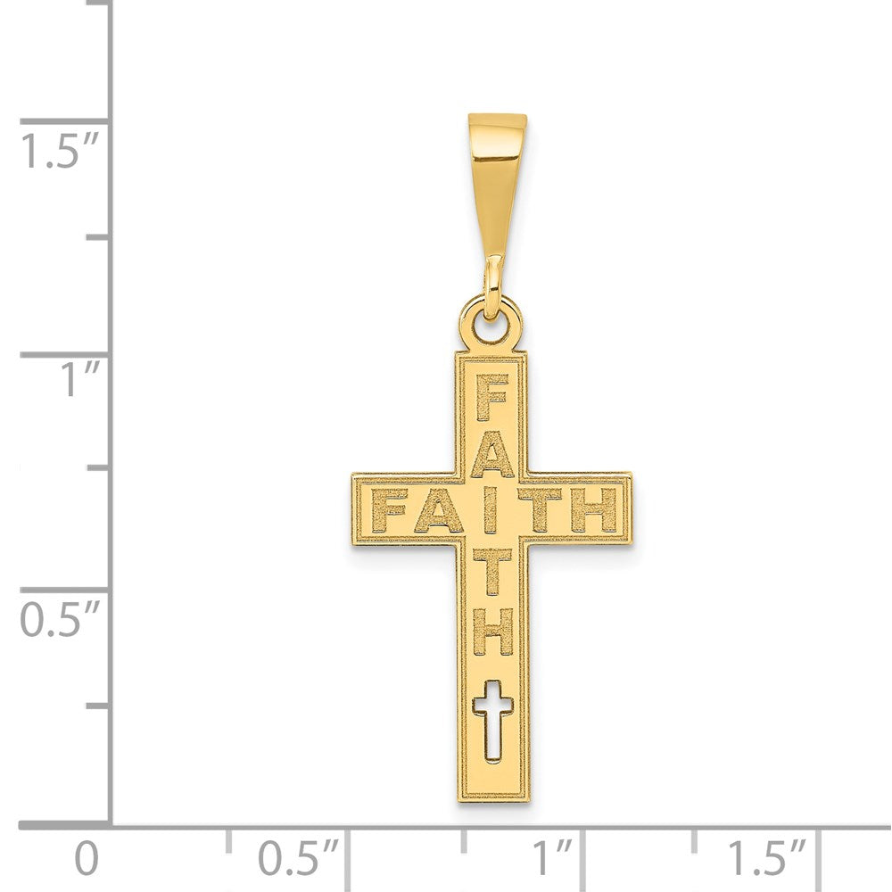 14K Gelbgold Laser-geschnittener FAITH-Kreuz-Charm