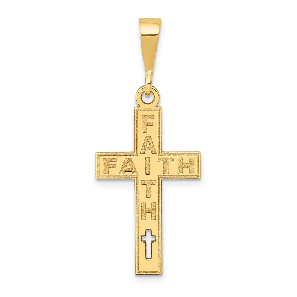 14K Gelbgold Laser-geschnittener FAITH-Kreuz-Charm
