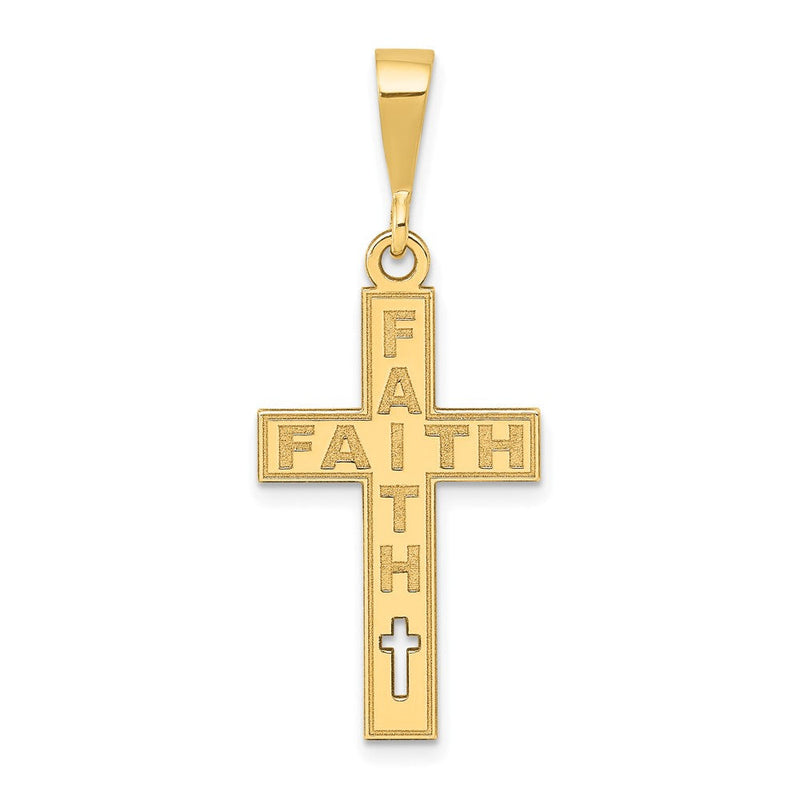 14K Gelbgold Laser-geschnittener FAITH-Kreuz-Charm