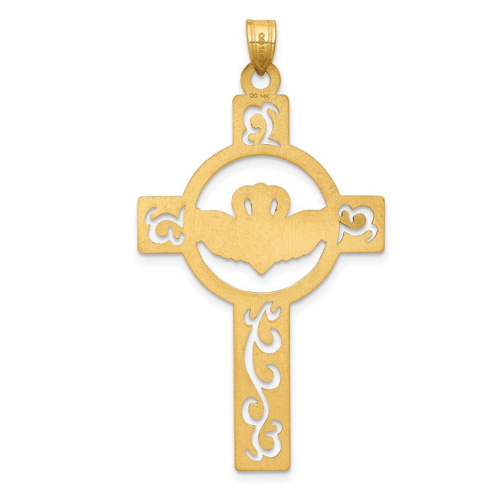14K Gelbgold Claddagh-Kreuz-Charm, lasergeschnitten
