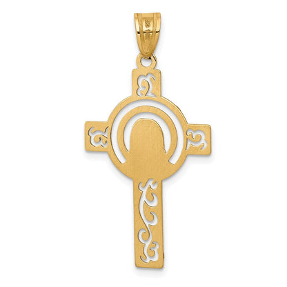 14K Gelbgold Lasergeschnittener Jesus-Gesicht-Kreuz-Charm