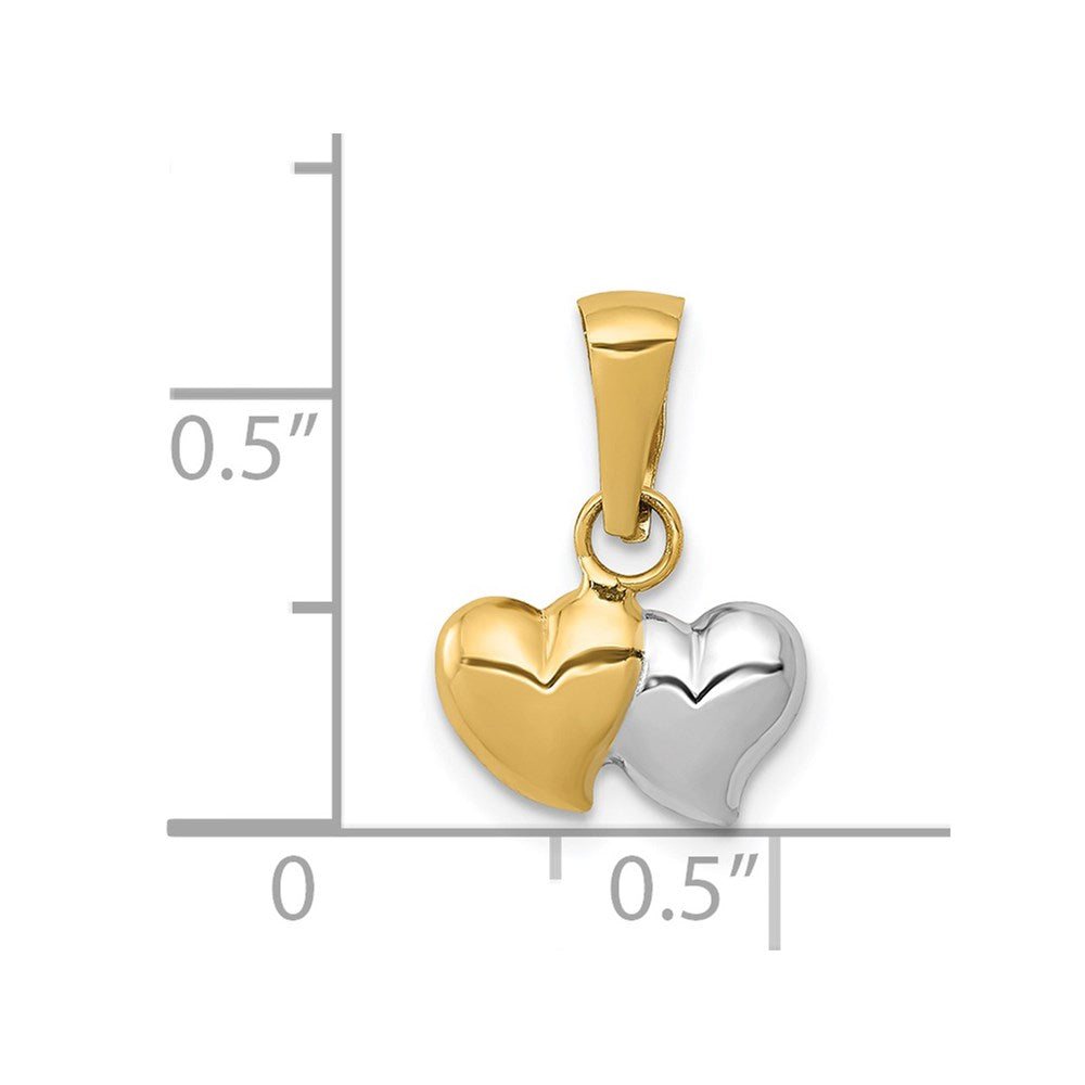 14K Gelb & Rhodium 14K mit Weiß Rhodium Doppelt Herz Anhänger