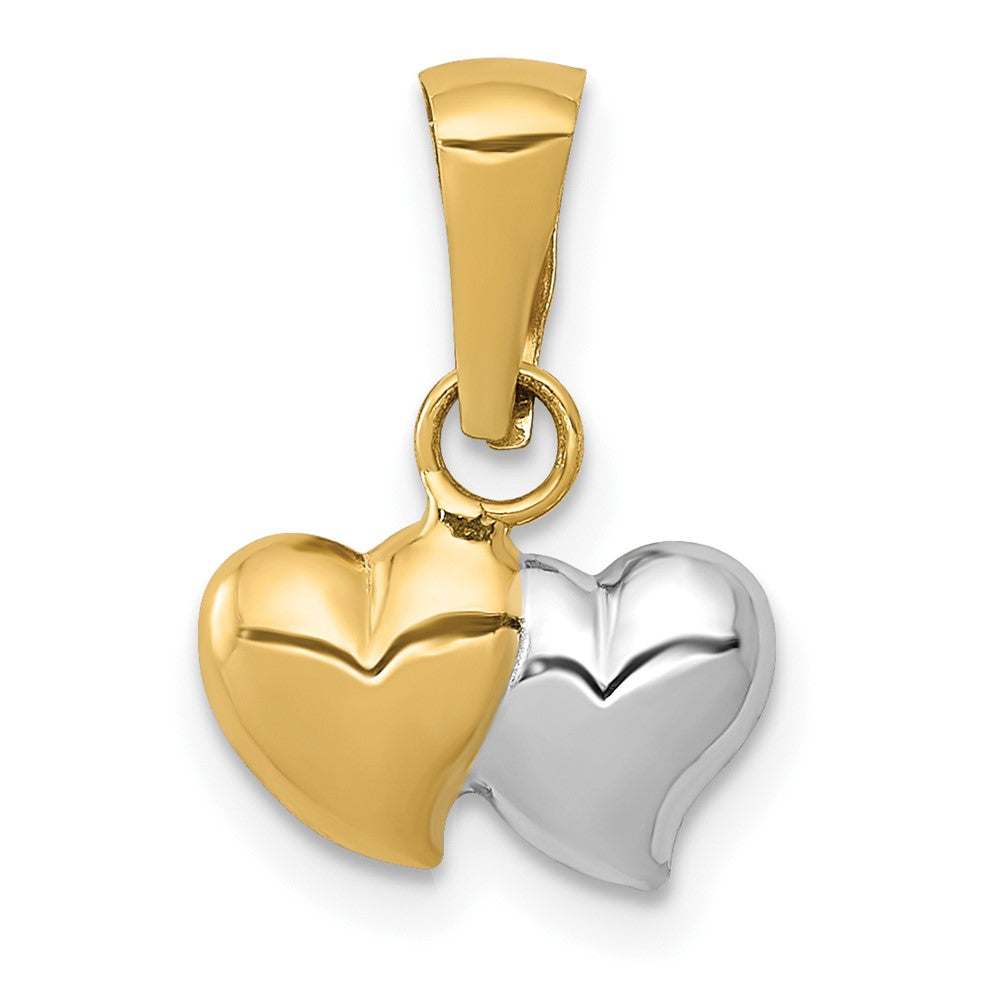 14K Gelb & Rhodium 14K mit Weiß Rhodium Doppelt Herz Anhänger