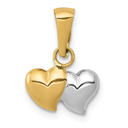 14K Gelb & Rhodium 14K mit Weiß Rhodium Doppelt Herz Anhänger