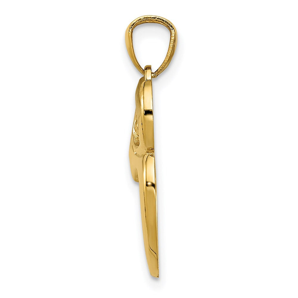 14K Gelbgold 14K Gold Poliert Ausgeschnitten Eule Anhänger