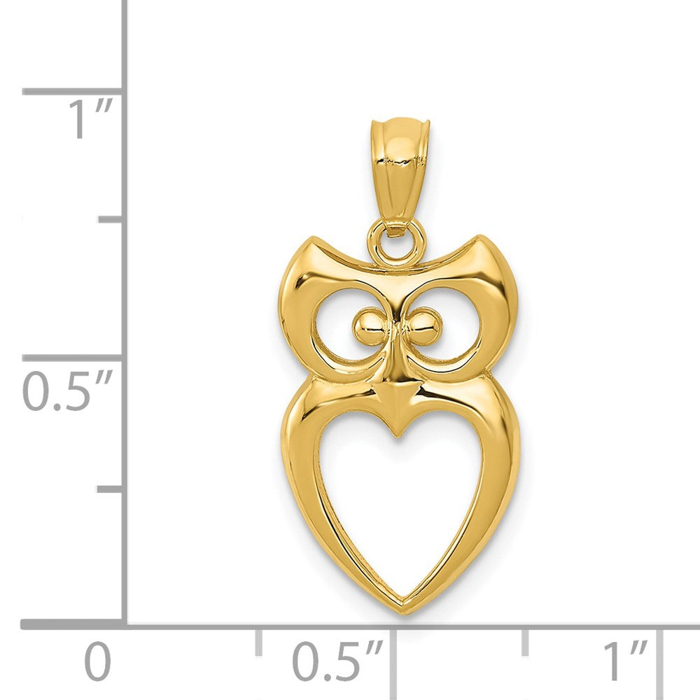 14K Gelbgold 14K Gold Poliert Ausgeschnitten Eule Anhänger